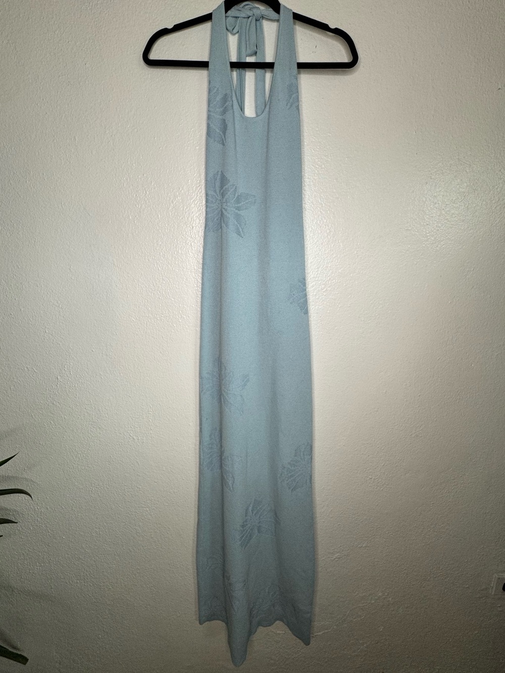 SNDYS x Revolve Light Blue Tahiti Halter Maxi Dress with Tie Back Sz M